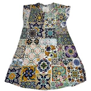 Johnny Was Beautiful Tile Print T-shirt Shift Pullover Dress Medium